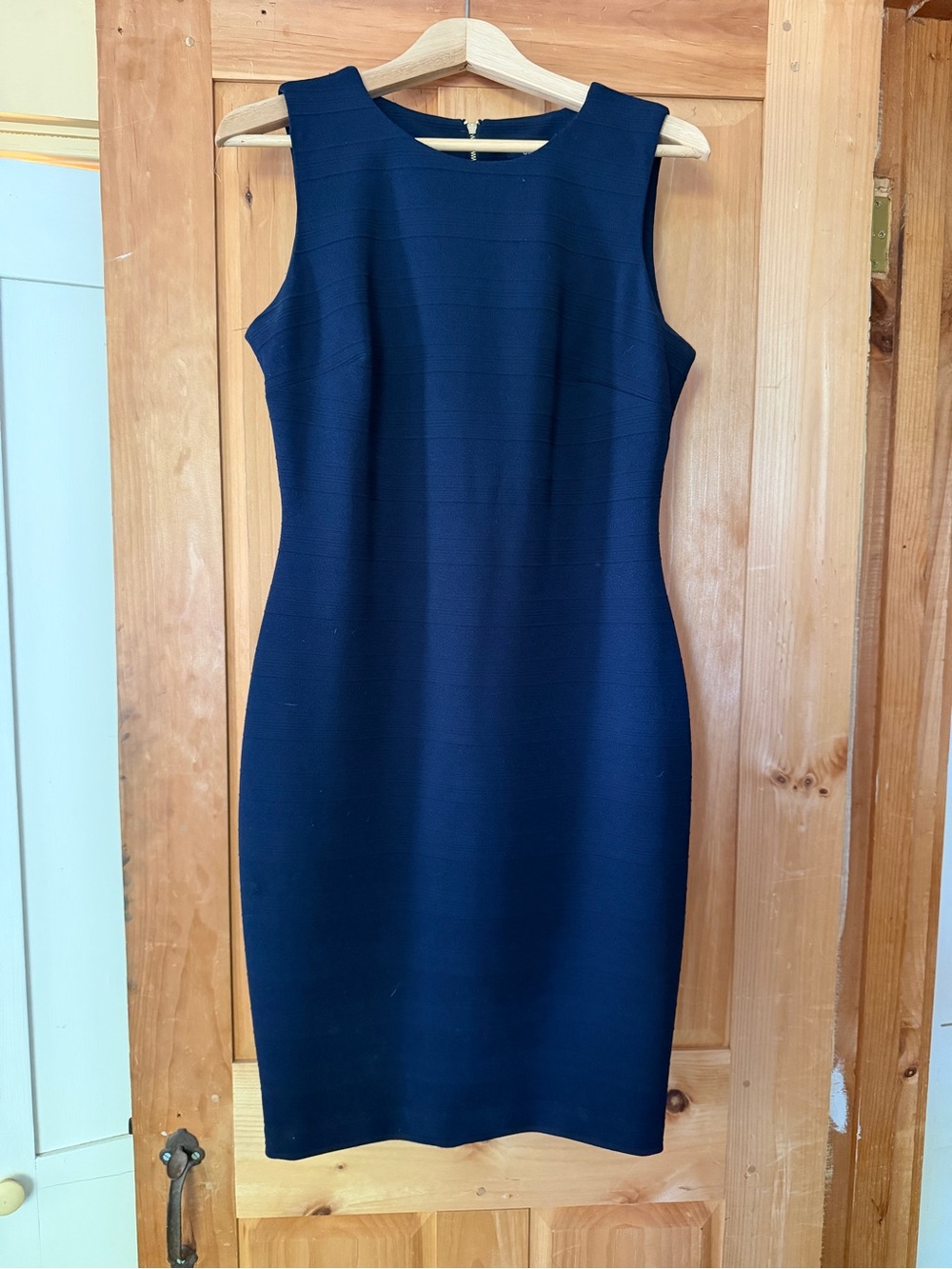 Chaps Navy Sleeveless Midi Sheath Dress